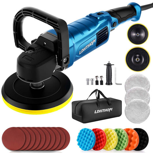 Buffer Polisher, 1600W 7 Inch/6 Inch Rotary Buffer Polisher Waxer, 7 Variable Speed 1000-3500 RPM, Detachable Handle for Car, Boat Sanding, Polishing, Waxing