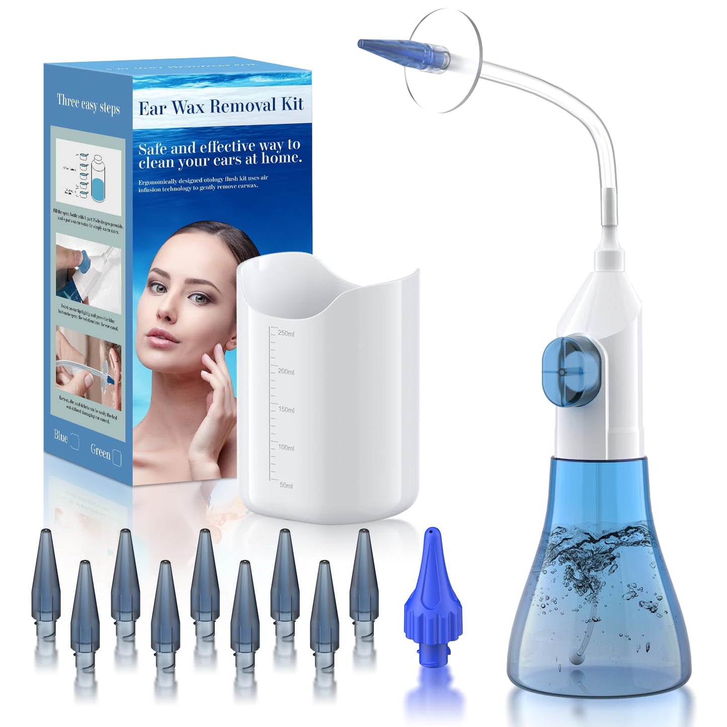 Ear Wax Removal, Ear Cleaner, Ear Cleaning Kit, FSA HSA Eligible, Manual Ear Irrigation Flushing System, Ear Wax Removal Kit, Safe and Effective to Clean Ear Built Up Wax