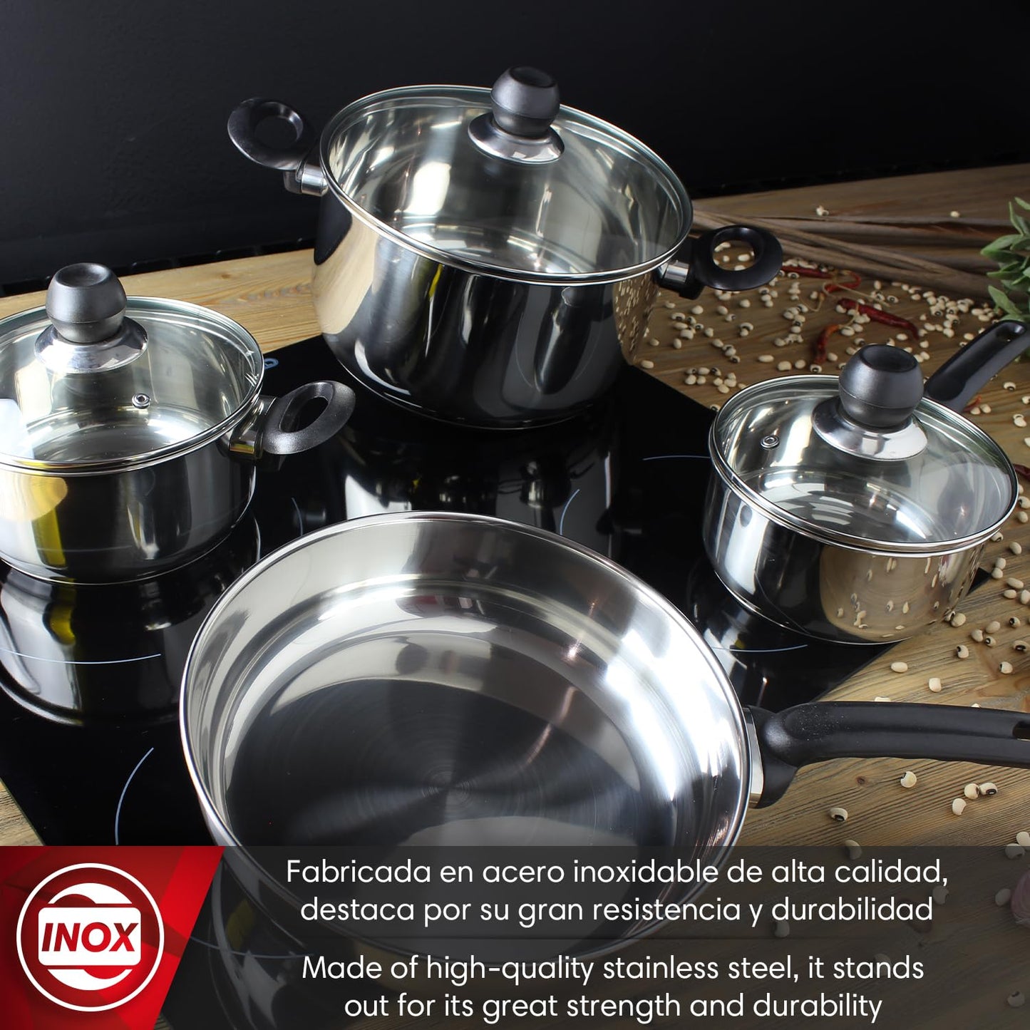 MAGEFESA Practika 7-Piece Stainless Steel Cookware Set, Includes Stockpot, Stew pot, Saucepan, Deep sauté, Compatible with All Types of Stovetops, Lids Included, Dishwasher safe
