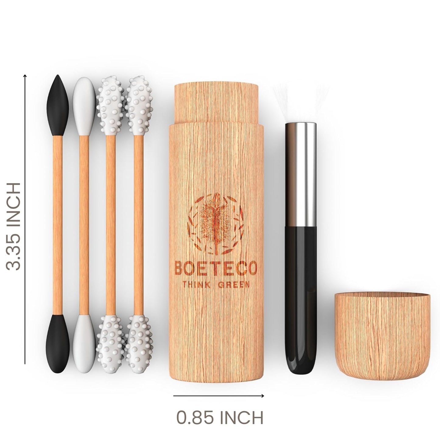 Bamboo Reusable qtip Ear Swab and Makeup Swabs Kit. 1 Case with 4 Reusable Silicone Cotton Swabs for Ears, Baby, Beauty