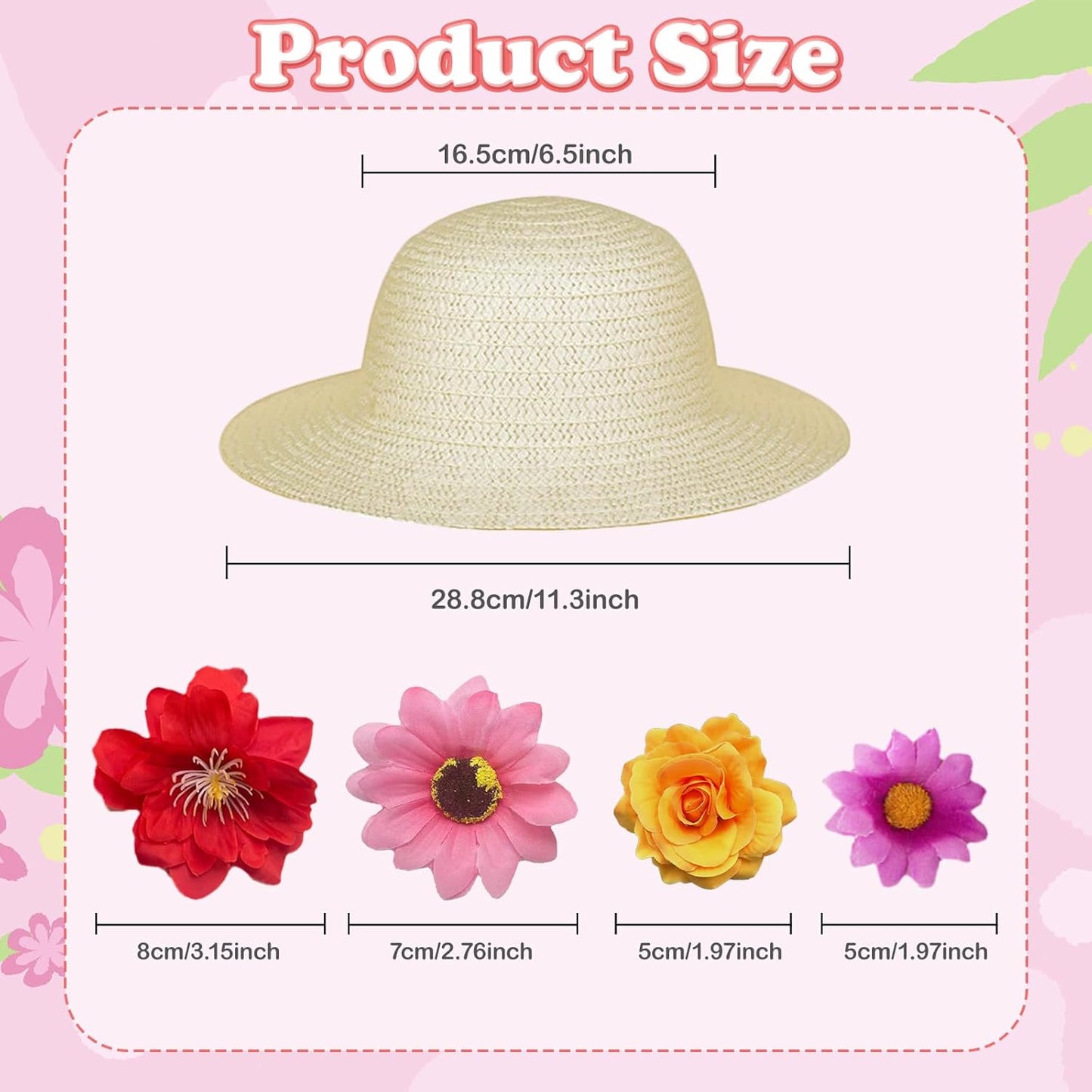 12 Set DIY Tea Party Hats for Girls Straw Hat with Artificial Flowers Home School Creative Craft Art Painting Hats Cowboy Dress Up Straw Hat Mother‘s Day Tea Birthday Party Decoration Favors Supplies