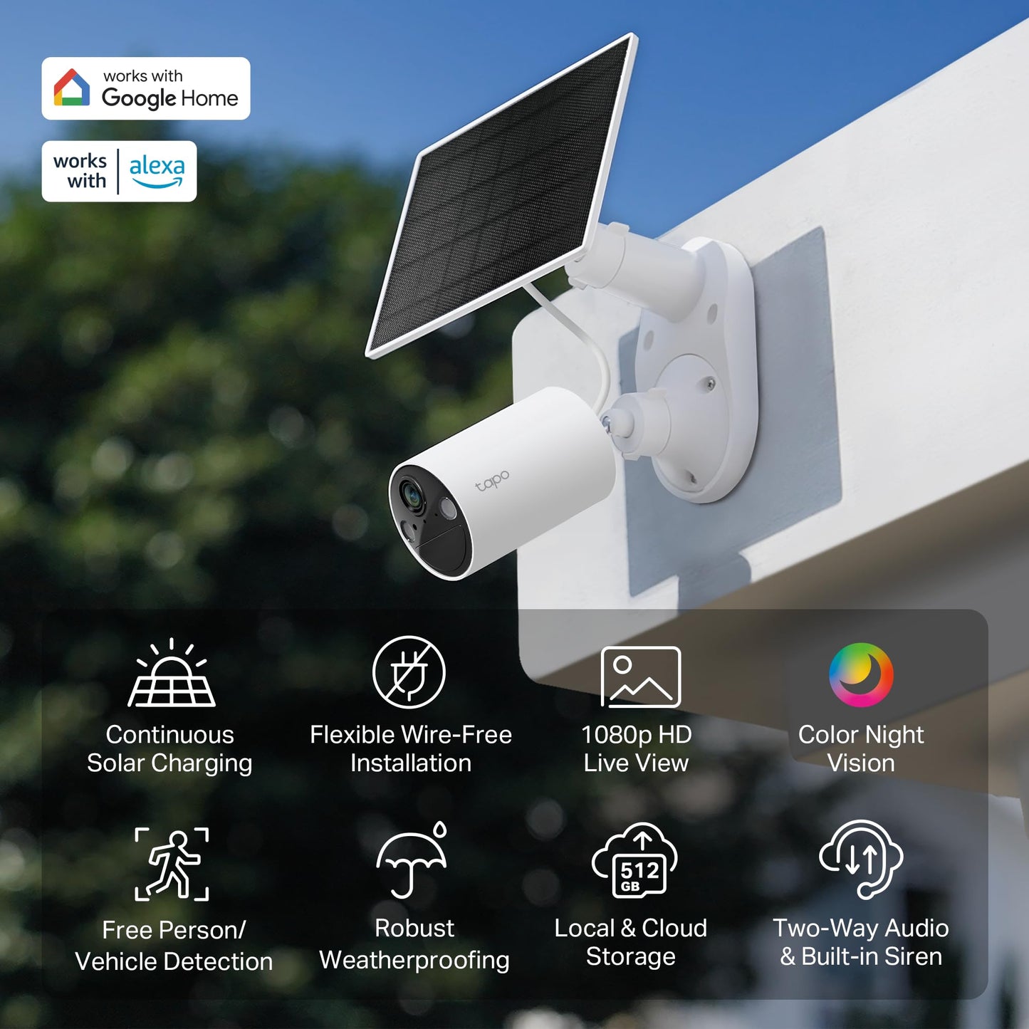 TP-Link 𝗧𝗮𝗽𝗼 SolarCam C402 Kit, Outdoor Battery Camera w/Solar Panel Base, Wireless, 1080P, Free Person/Vehicle Detection, SD/Cloud Storage, Color Night Vision, No Hub Needed, Works w/Alexa