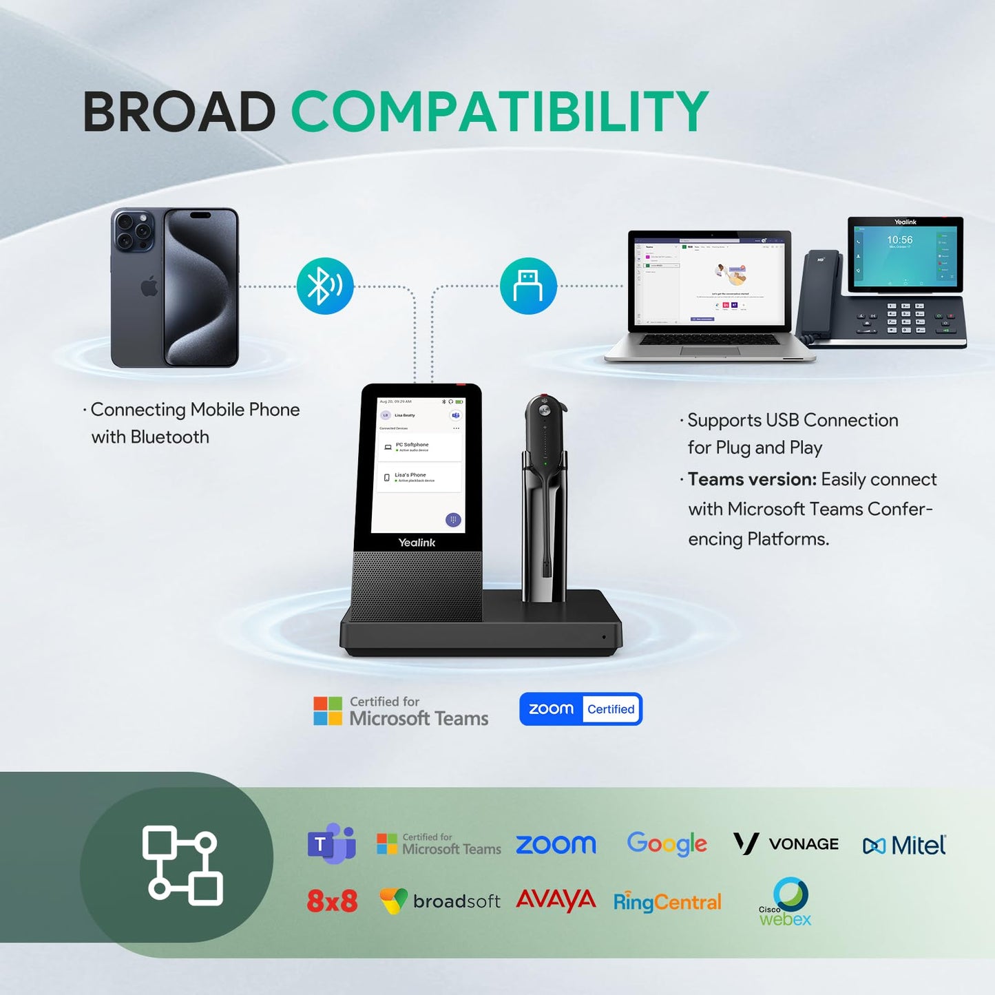 Yealink WH67 Wireless DECT Headset Upgrade,Teams Certified,Compatible with Desk Phone, PC, Mobile Phone, Office Single Ear (Mono) Bluetooth Headset, Noise Cancelling Mic,394ft Range,8H Talk Time