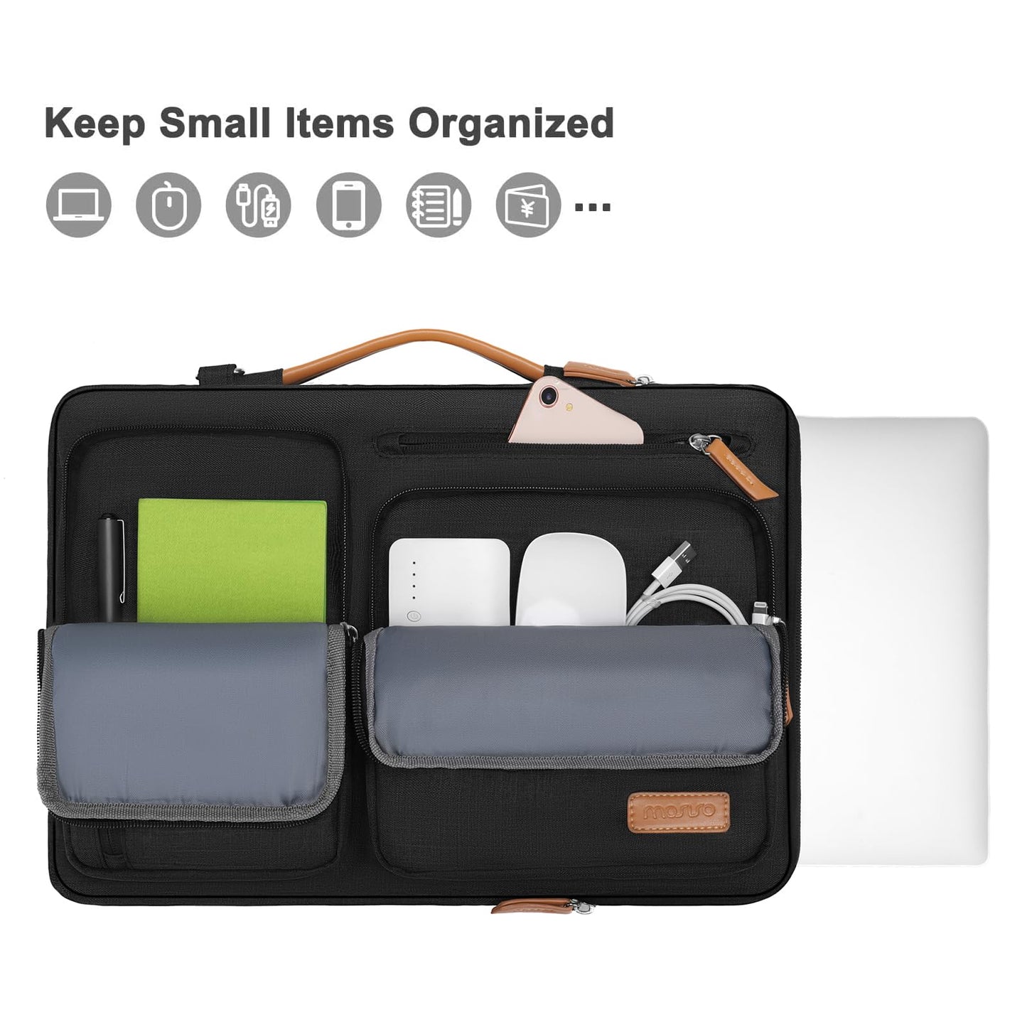 MOSISO 360 Protective Laptop Shoulder Bag,15-15.6 inch Computer Bags Compatible with MacBook Pro 16 inch, HP, Dell, Lenovo, Asus Notebook,Side Open Messenger Bag with 4 Zipper Pockets, Black