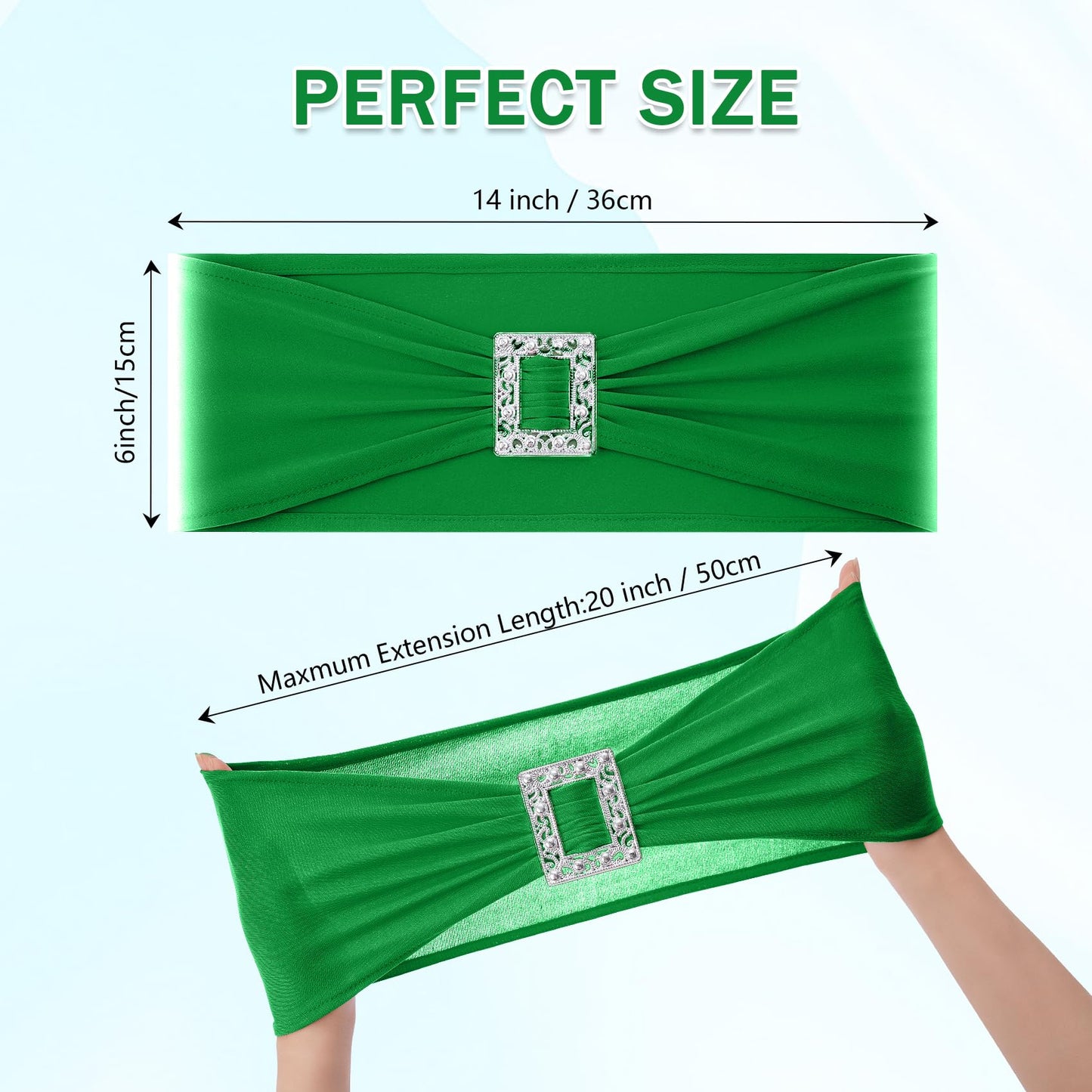 Joccun 60 PCS Spandex Chair Sashes Bows Stretch Chair Cover Band with Buckle Slider Universal Elastic Chair Ties for Wedding Banquet Party Event Decoration (EmeraId)