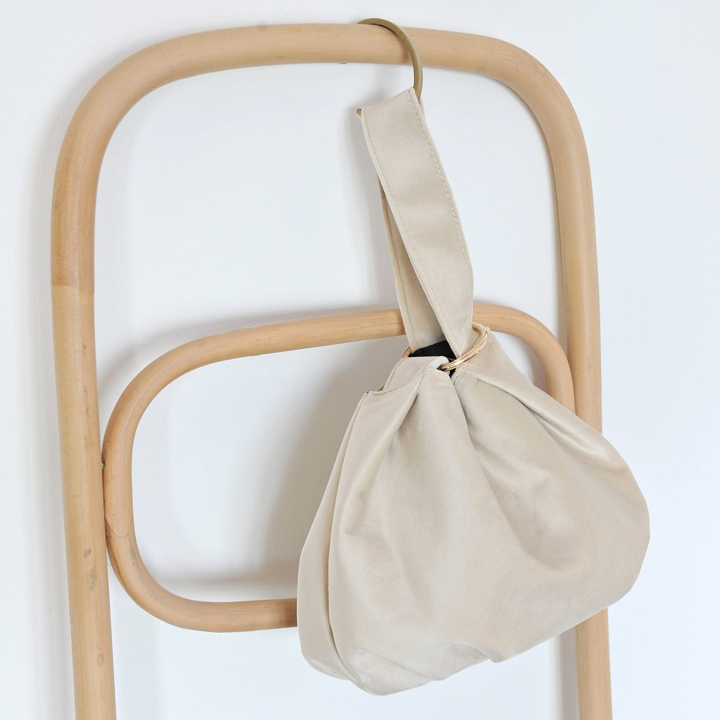 Women Clutch Velvet Top Handle Bag Wristlet Small Tote Purse (Beige)