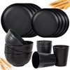LIYH 16 Pcs Black Wheat Straw Dinnerware Set - Unbreakable Plates and Bowls Set, Dish Set for 4, Black Plastic Dinnerware Set Include Wheat Straw Dinner Plates Bowls Cups Kitchen & Camping