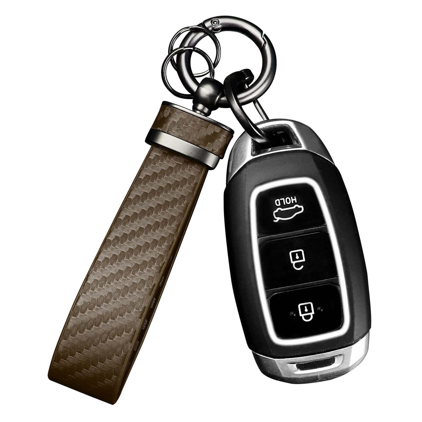 Turcee Leather Car Keychain - Carbon Fiber Interior Key Fob with Anti-Lost D-Ring - Car Accessory Key Ring (Black)