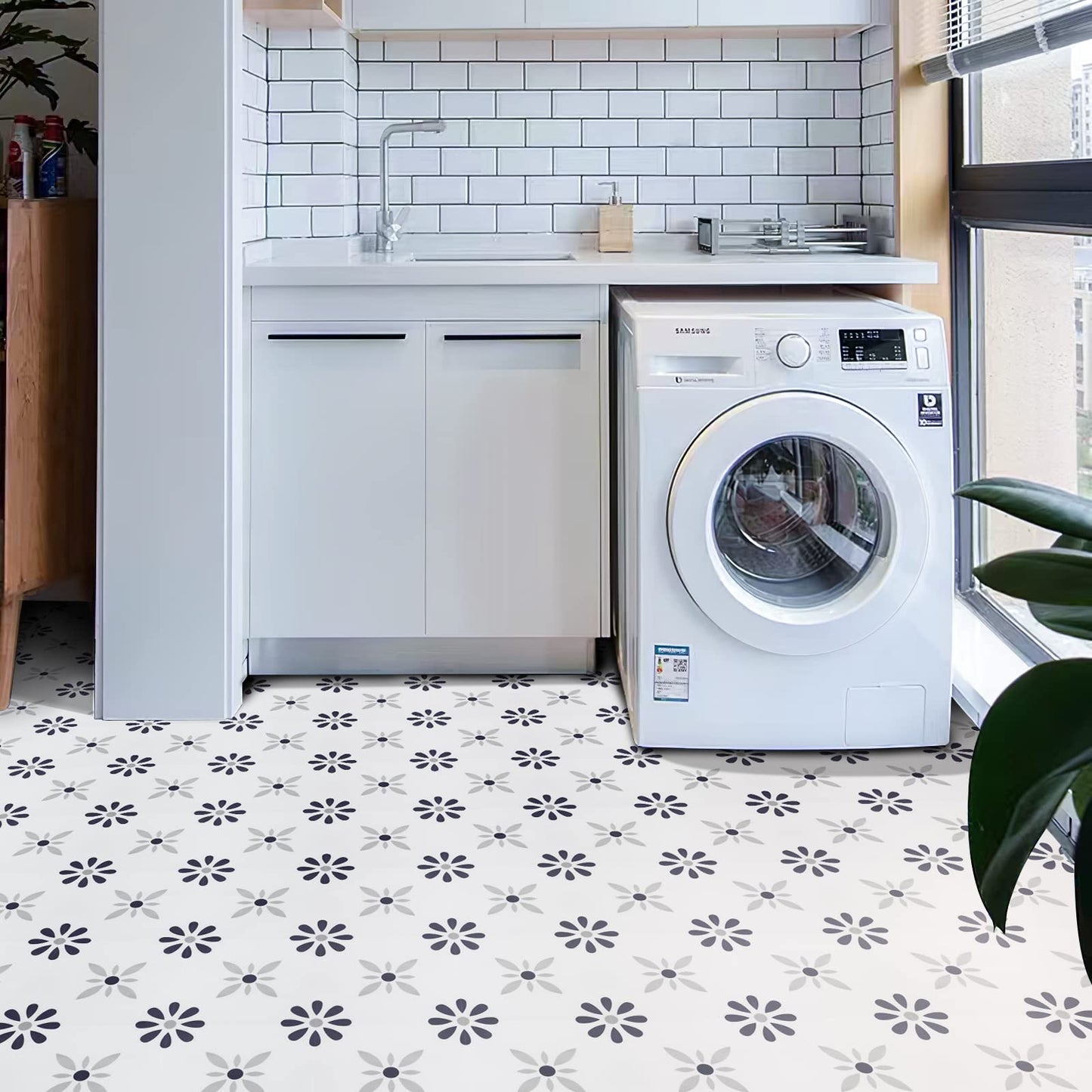 Peel & Stick Floor Tile Stickers, DIY Flooring for Kitchen, Dining Room, Bathrooms, Pet House and More, Self-Adhesive 8x8 inches,10 Pack (1006)