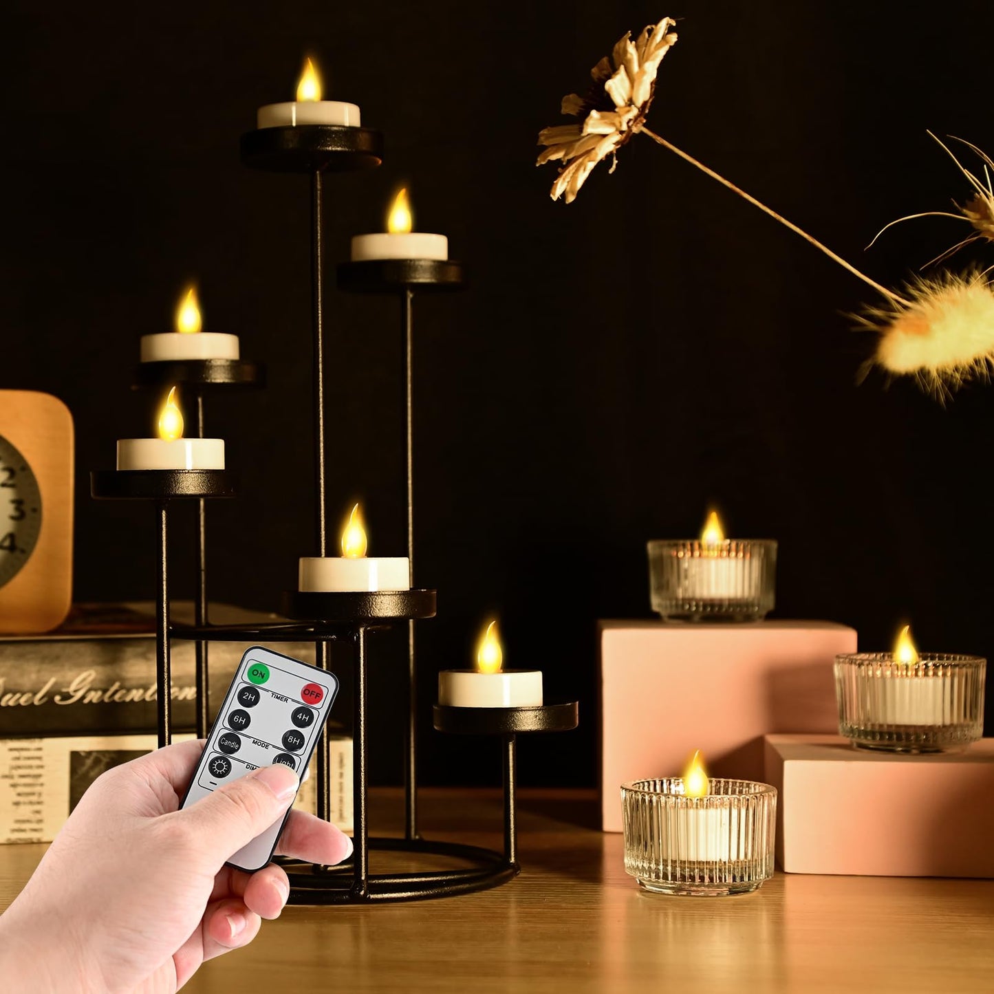 JOSU 24PCS Flameless Tea Lights Candles with Remote Timer, LED Battery Operated Candle for Engagement Wedding Centerpiece Table Decorations, Tealight Candles for Home Patio Farmhouse Porch Party Decor