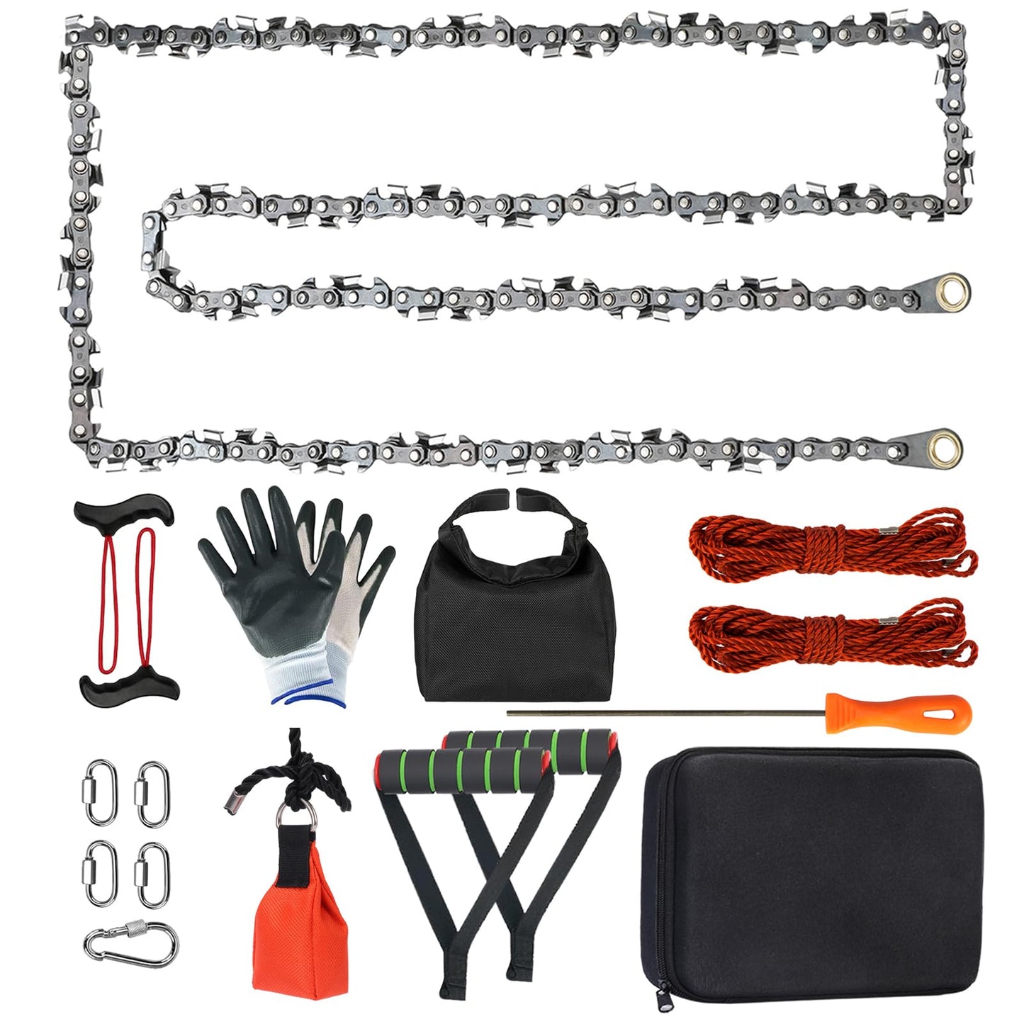 Rope Saw for Tree Limbs, 55 Inch Chain Saw with 70 Sharp Teeth & 46 Feet Ropes Kit, High Limb Pocket Chainsaw