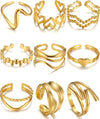 BETTY&SARAH 9PCS Gold Rings for Women Non Tarnish, 18K Gold Plated Chunky Adjustable Stackable Rings, Open Stacking Knuckle Ring Set Gifts