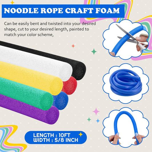Frienda 7 Pcs Foam Noodles for Crafts Noodle Rope 70 ft 5/8 Inch Multicolor Pool Noodles Foam Tube Foam Pool Noodle Versatile Foam Rod Foam Rope Cylinder for Modeling, DIY Arts and Crafts Supplies