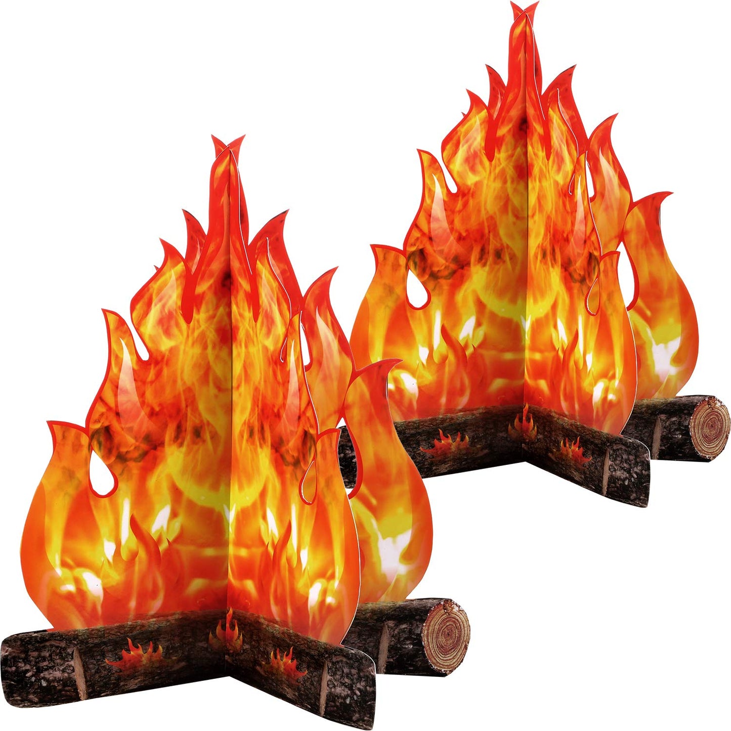 Boao 2 Set Fake Fire Fake Flame Camping Decoration 3D Cardboard Campfire Centerpiece Artificial Flames Campfire Party Decoration for Camp Bachelorette Christmas Party(12 x 10 Inch,Gold Orange)