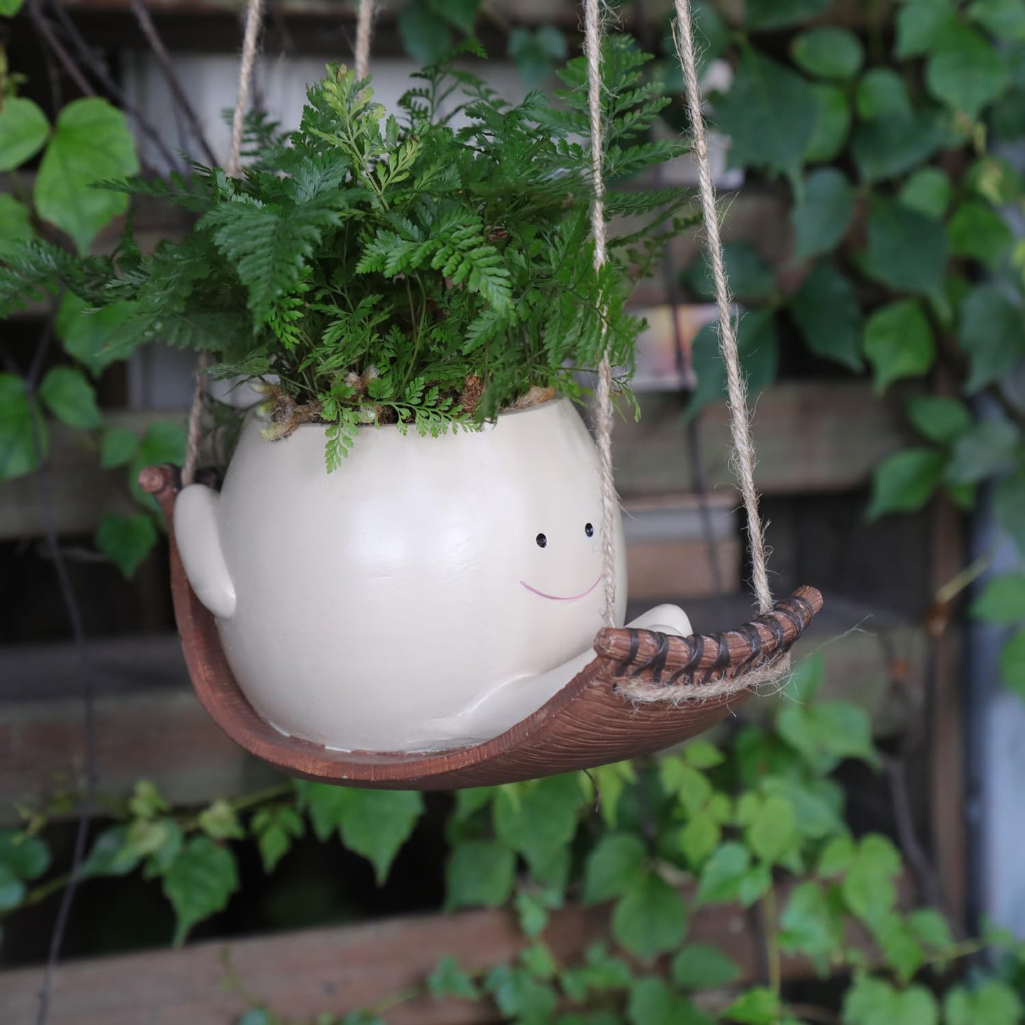 UMESONG Hanging Hammock Planter Pot Swing Smile Face Planter for String of Pearls Plant Live Resin Head Flower Pots for Indoor Outdoor Plant Gift Ideas for Mother Day, Christmas