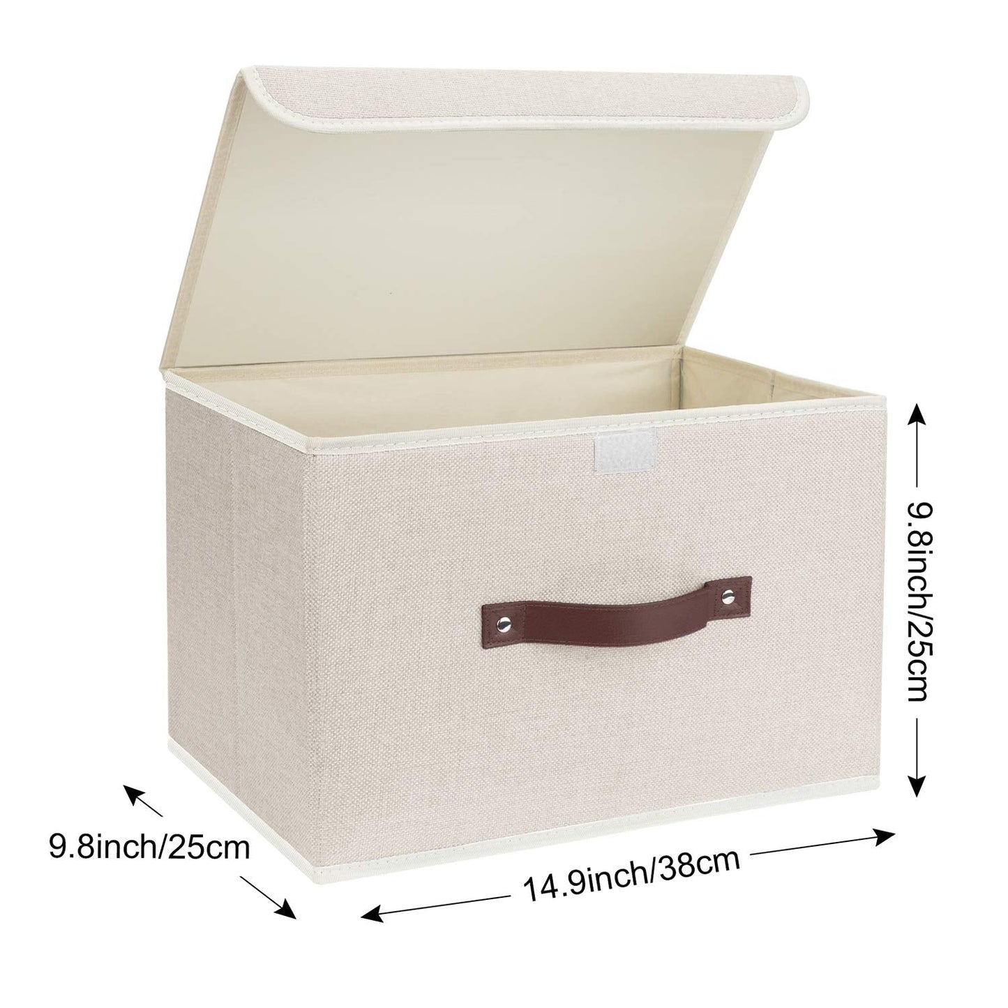 TYEERS Collapsible Storage Boxes, Washable Fabric Storage Bins with Lids, 14.9x9.8x9.8 inches, 2 Pack, Beige