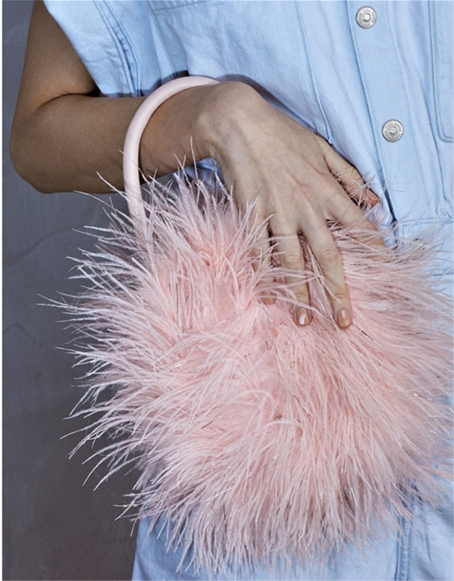 Skying Women's Real Ostrich Feather Evening Purse Handbag Clutch, Party Gift Wool Bag Wallet Tote For Winter (Pink)