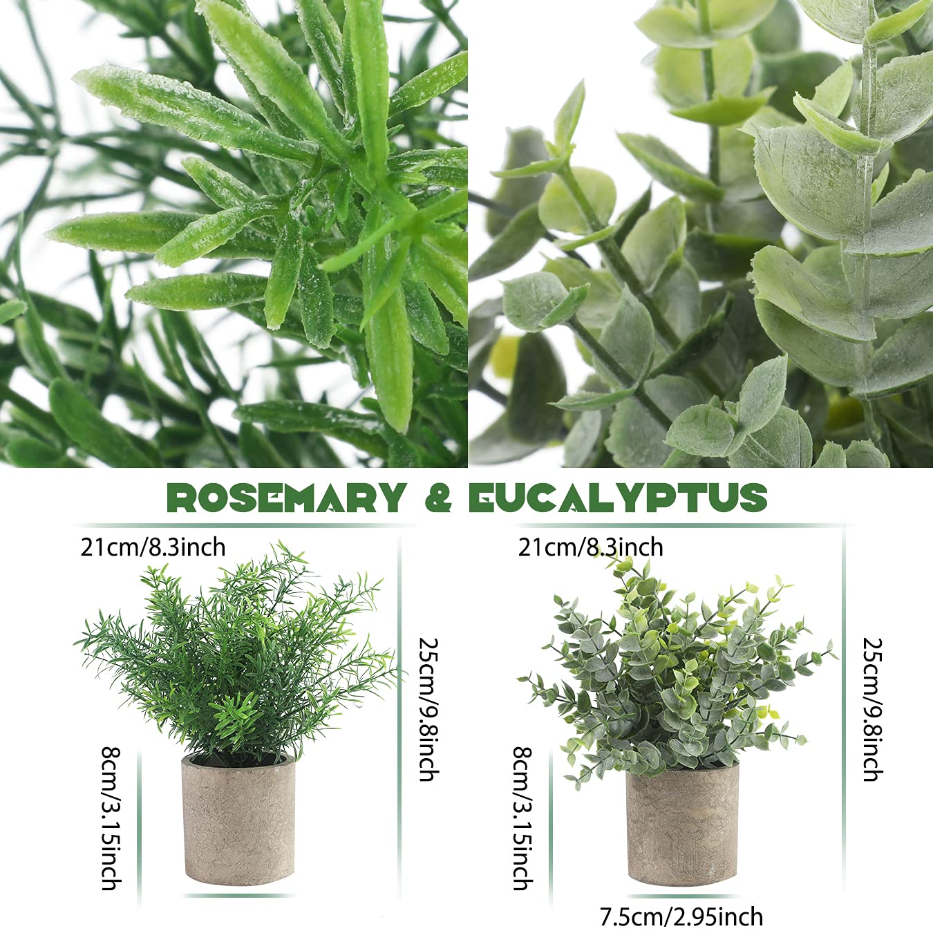 ALAGIRLS 4 Packs Fake Plants Small Artificial Plants Indoor Eucalyptus Rosemary Succulents Plants Potted Faux Plants for Home Indoor Office Bathroom Living Room Decor