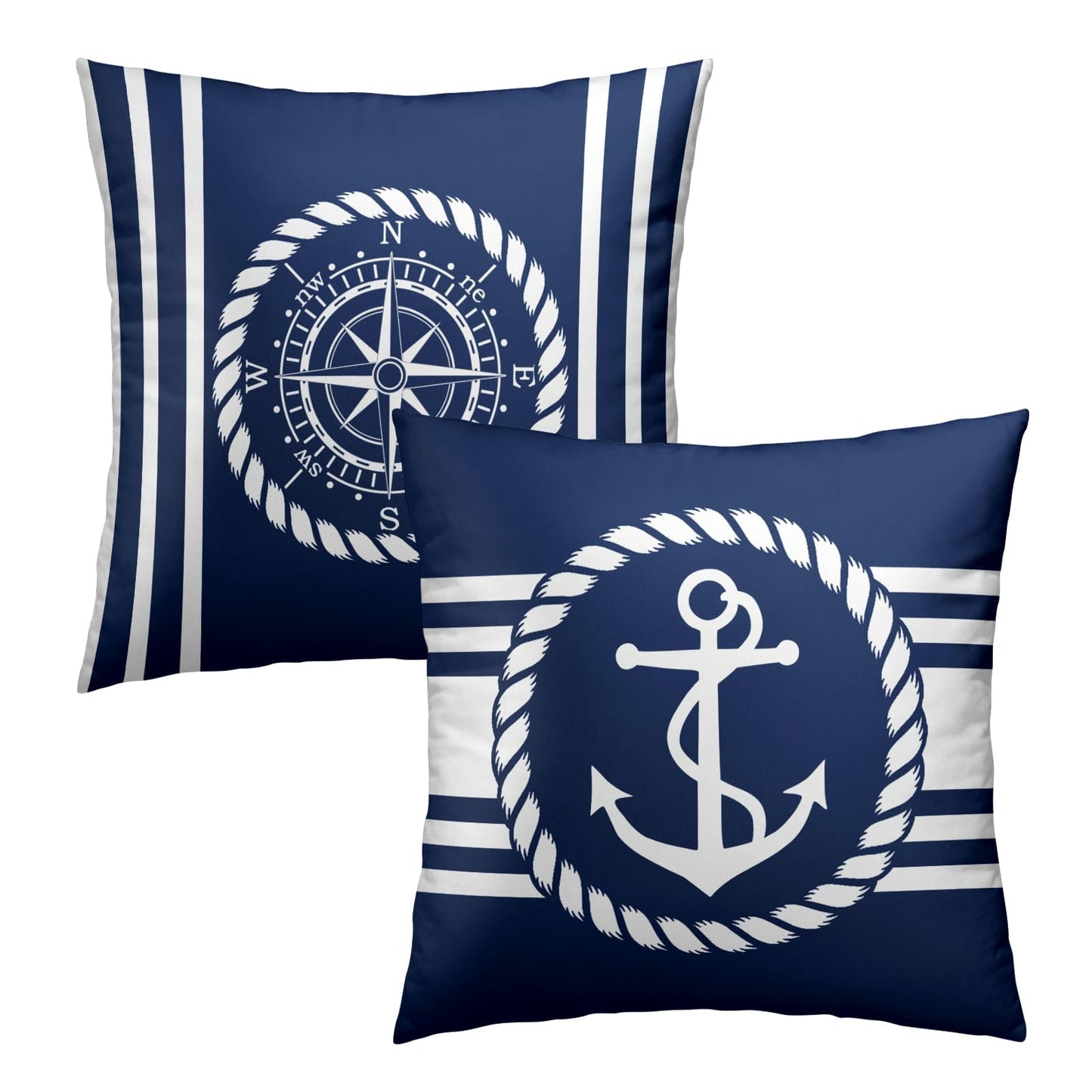 Navy Blue and White Anchors Pillowcovers Ocean Summer Throw Pillow Covers Coastal Nautical Cushion Case for Sofa Home Decor Bedroom Living Room Outdoor 18 x 18 Inches Set of 2 Beach Theme Pillow Cover