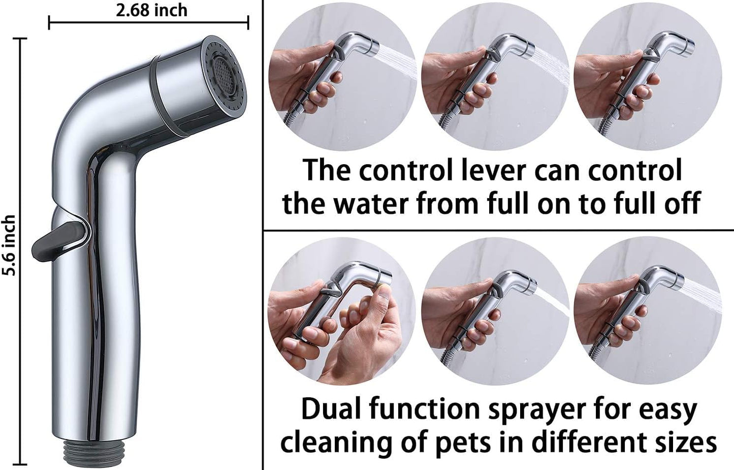 G-Promise Dog Shower Sprayer Attachment for Fast and Clean Pet Showering, Multifunctional Shower, Metal Diverter, 100 Inch Extra Long Hose, No Drill Hook, Dog Washing-Bathroom (Chrome)