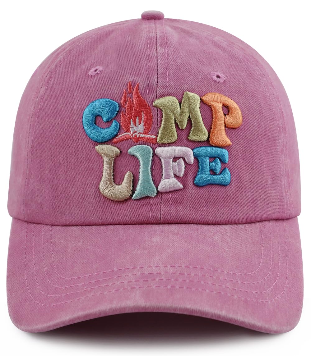 Camp Life Hat for Men Women, Funny Adjustable Cotton 3D Embroidered Camping Hiking Baseball Cap