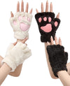 2 Pairs Cat Paw Gloves Fingerless Furry Cat Costume Black And White For Women Costume Accessories