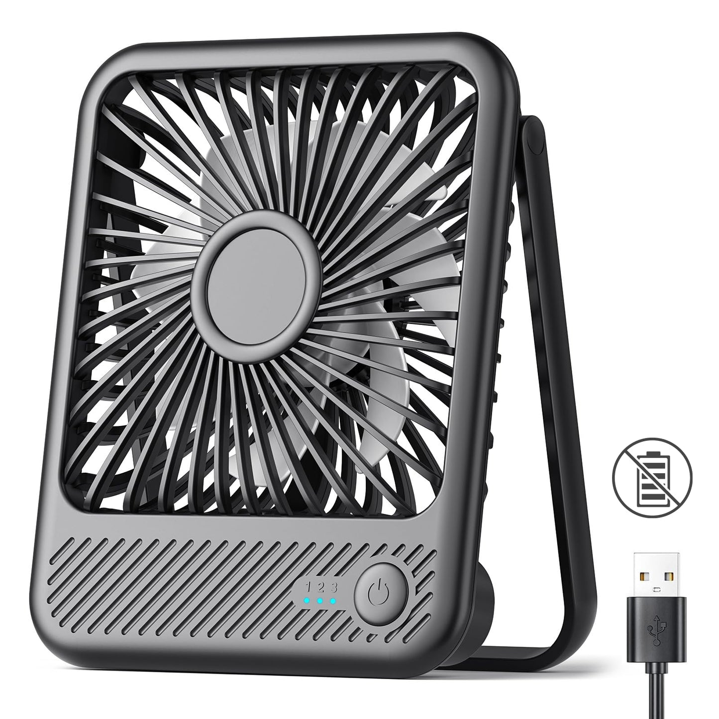 Koonie USB Desk Fan, Strong Wind Ultra Quiet Small Personal Fan with 180° Tilt Folding and 3 Speeds Adjustable, USB-C Corded Powered Mini USB Fan for Office Desktop Bedroom, NO BATTERY
