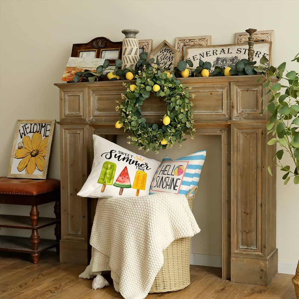 GEEORY Summer Pillow Covers 18x18 Inch Set of 4 Gnomes Popsicle Ice Cream Hello Sweet Summer Vibes Pillows Decorative Throw Pillows Summer Decorations Farmhouse Decor Cushion Case for Sofa Couch