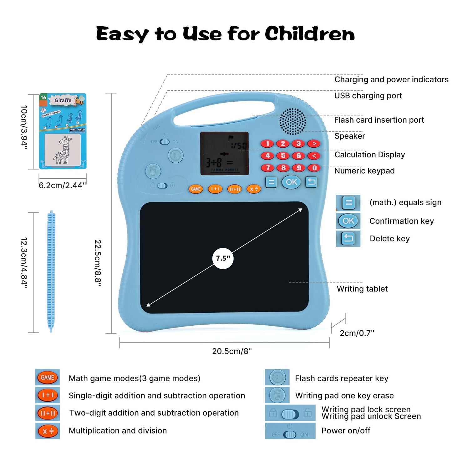 Kids Educational Learning Toys with Math Games,Talking Flash Cards and Writing Drawing Tablet, Speech Therapy Autism Sensory Toys Gifts for Toddler Preschool Activities Boys Girls Ages 3-10 (Blue)