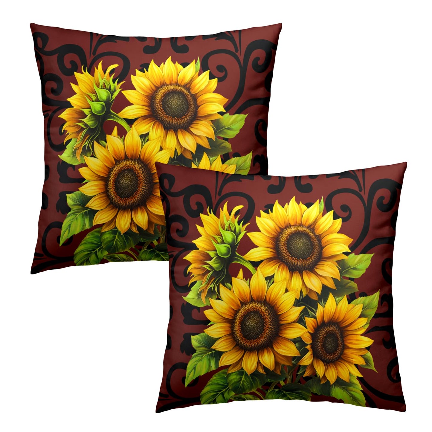 Giwawa Sunflower Floral Throw Pillow Covers 18x18 Inch Abstract Boho Decorative Pillow Case Set of 2 Couch Cushion Cover for Home Sofa Bedroom