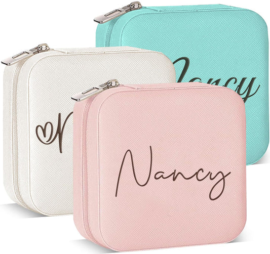 Ships Next Day, Custom Travel Jewelry Box with Name and Birth Flower, Birthday Gifts for Women, Bridesmaid Proposal Gifts Personalized Small Travel Jewelry Case, Customized Gifts for Teen Girls