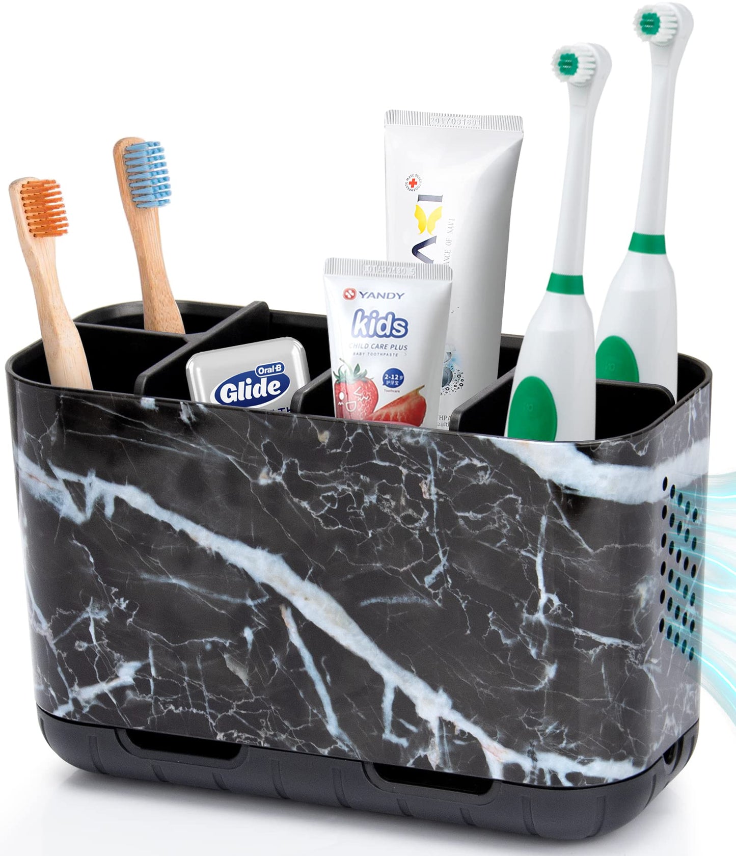 Boperzi Toothbrush and Toothpaste Holder Drainage for Bathroom Countertop with Adjustable Dividers, Large Toothpaste Caddy Organizer Storage Rustic Decor Set Anti-Slip for Shower,Family,Kids Gray