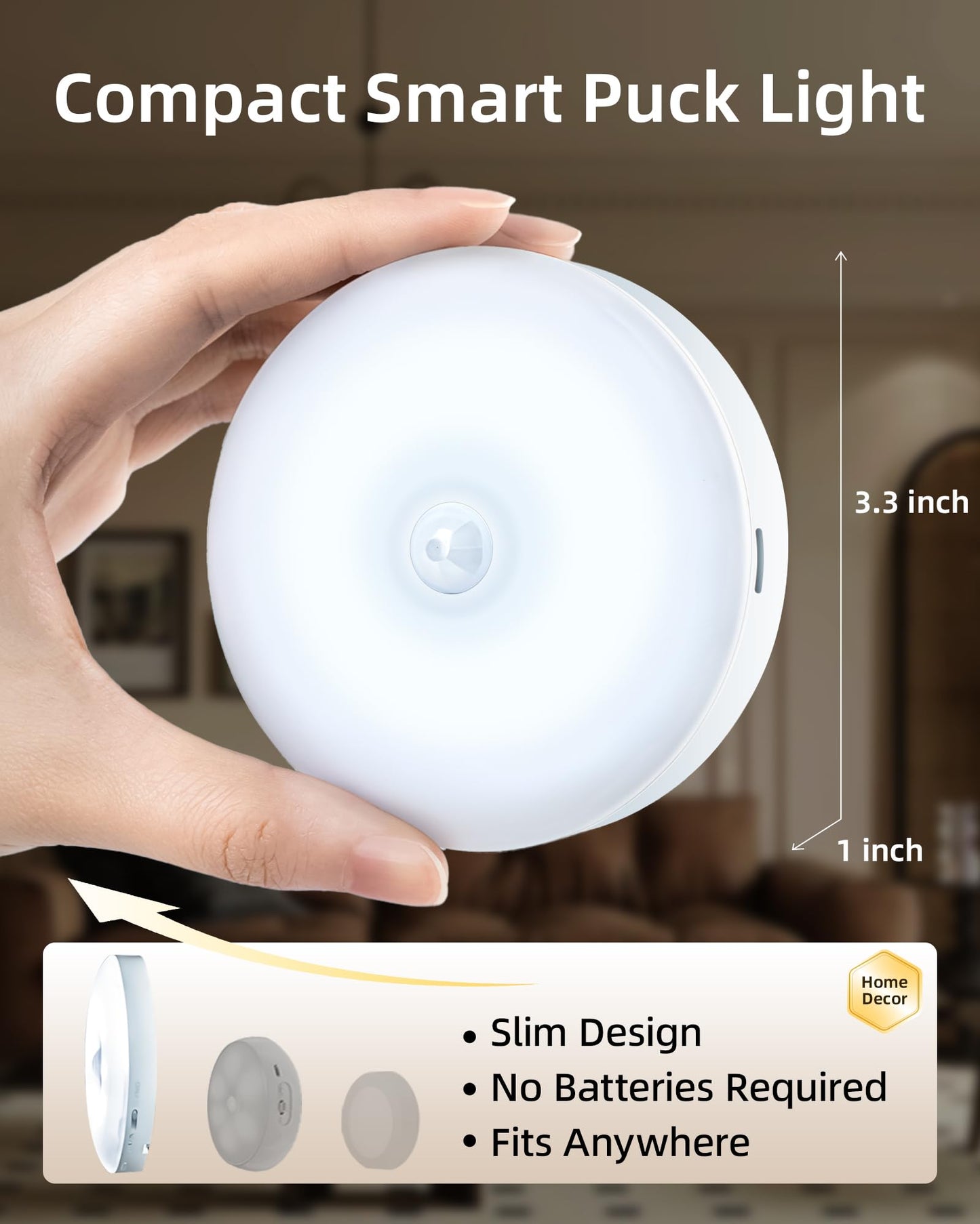 EZVALO 6-Pack Under Cabinet Lighting, Rechargeable Motion Sensor Puck Lights with Remote, 3 Color Temps &12 RGB LED Night Light, Magnetic Stick on Light, Dimmable Under Counter Lights for Kitchen