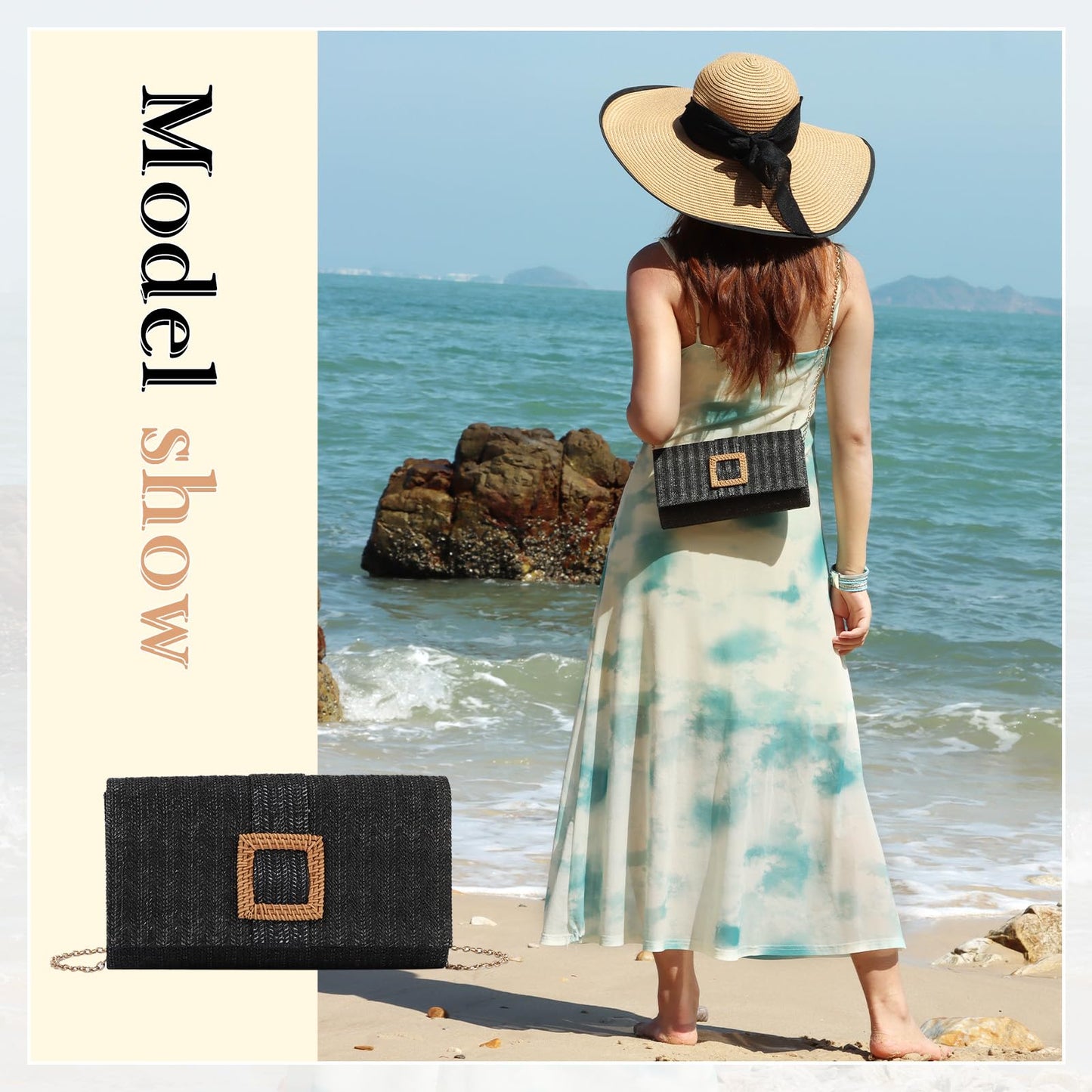 Emprier Straw Clutch Purses for Women Summer Beach Bag Raffia Crossbody Purse Woven Envelope Handbag