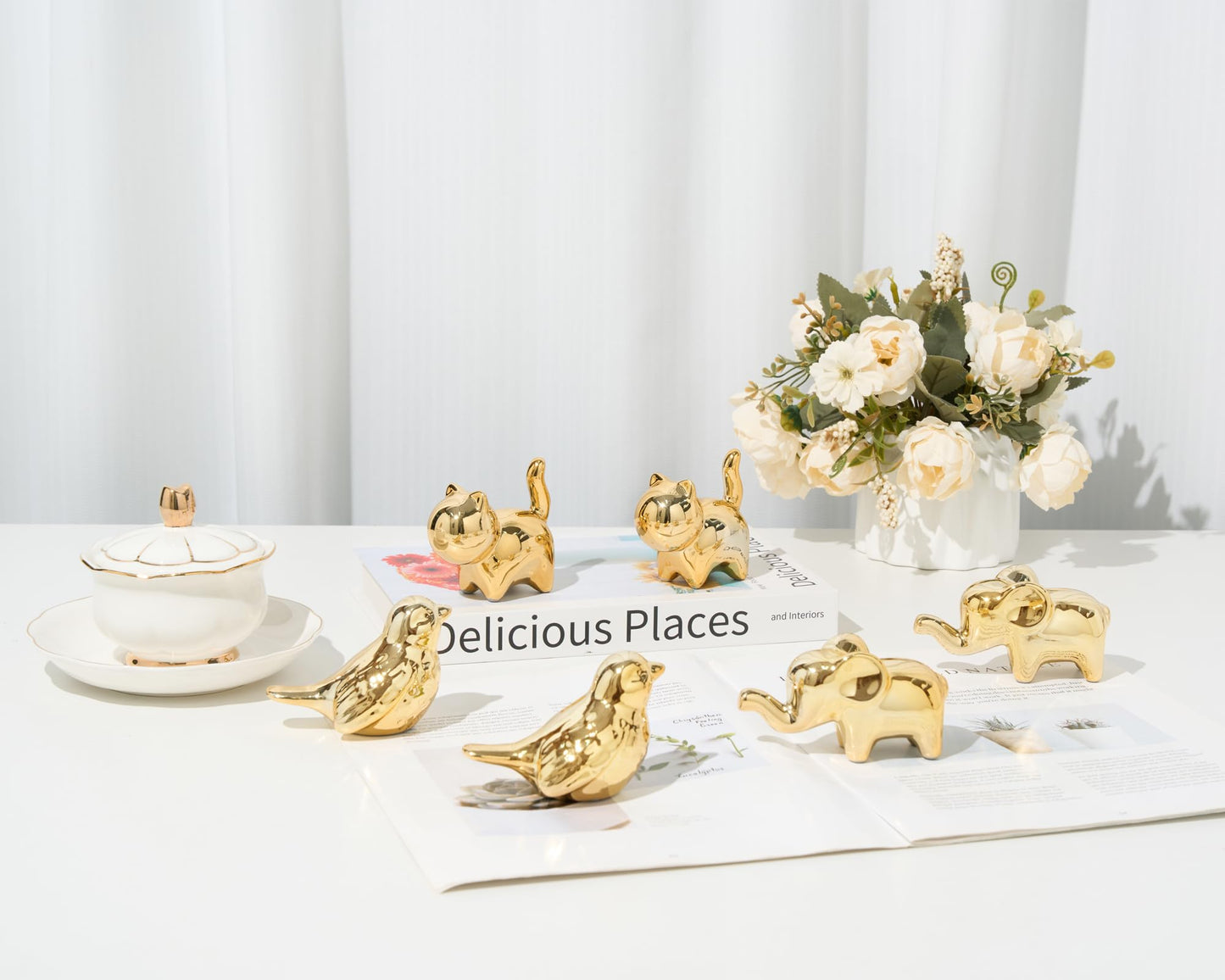 Artconal Small Bird Statue, 2-Pack 3.5 inch Shiny Gold Accent Small Knick Knacks Gifts, for Home Office Shelf Desk Coffee Table Decoration