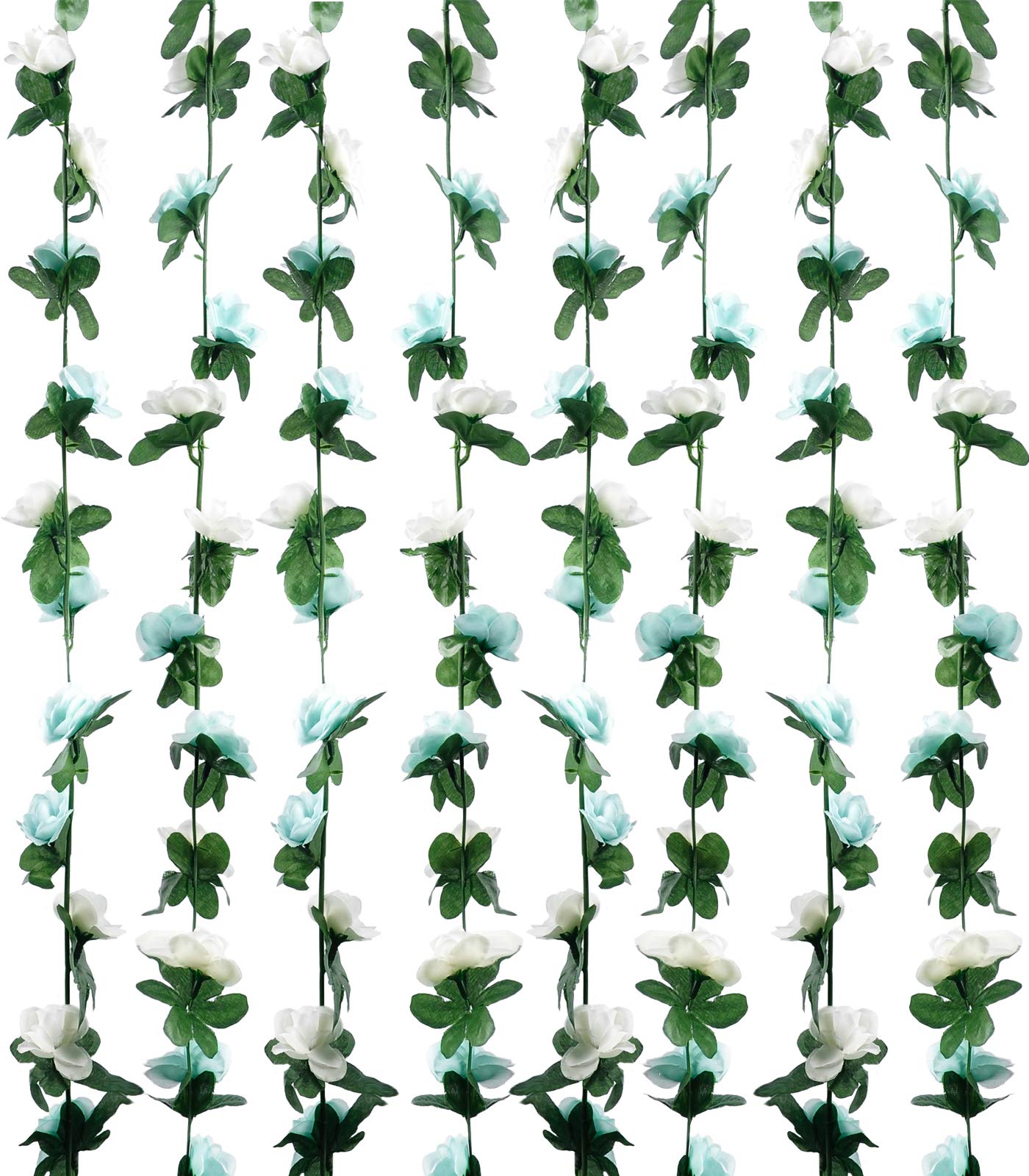 Miracliy 8Pcs 66FT Blue Flower Garland, Artificial Rose Floral Vines Fake Hanging Spring Flower Garland for Wall Backdrop Wedding Arch Tea Party Door Mantle Decoration