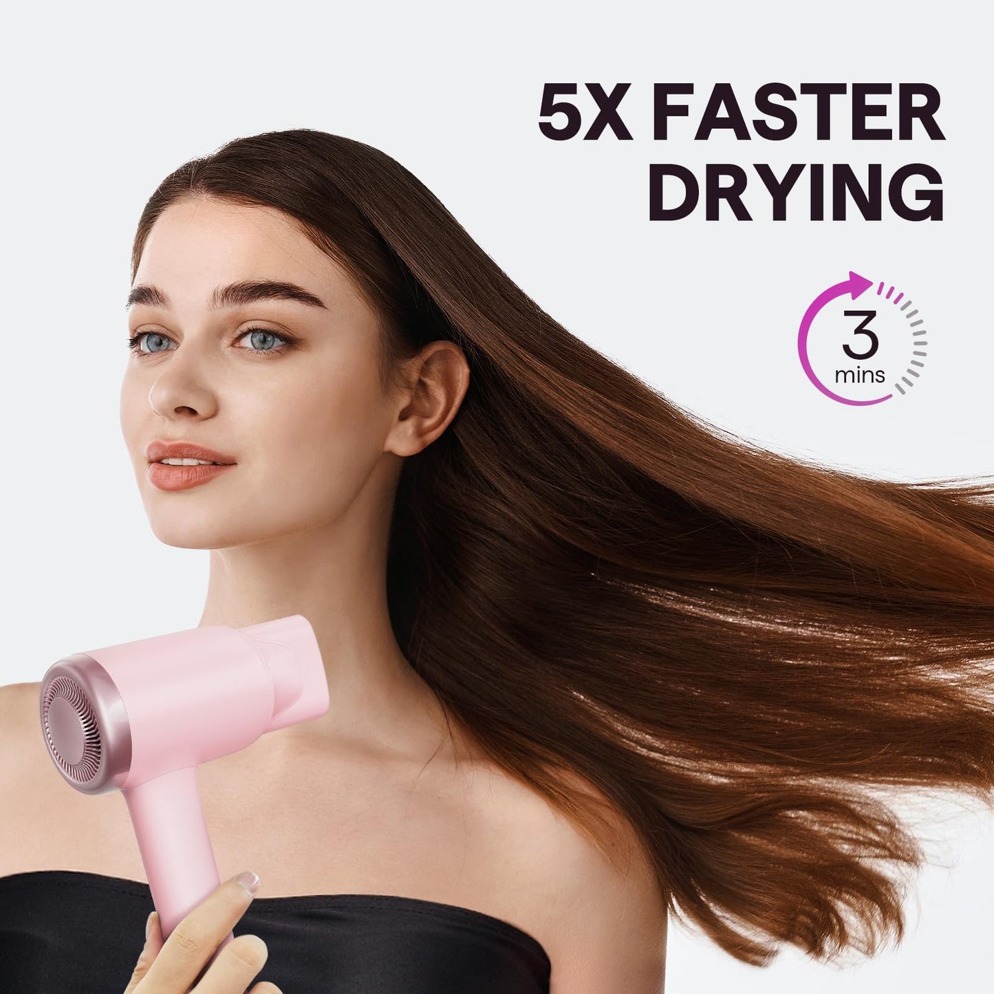 Hair Dryer, Wavytalk Turblow Pro Fast Drying Blow Dryer with Diffuser, High Speed Hair Dryer with 110,000 RPM, Pro Negative Ions for Reduces Damage, Frizz Smoothing, 3 Speeds & 3 Temps, Pink