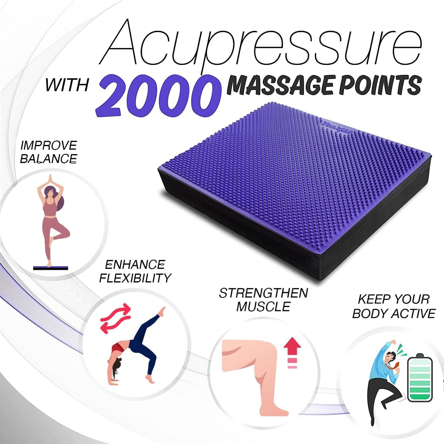 Yes4All Balance Pad Massage/Yoga Pad with Foot Massage Mat for Physical Therapy and Fitness Workout Training, Suitable for Home, Work, Rehabilitation- Purple X-Large