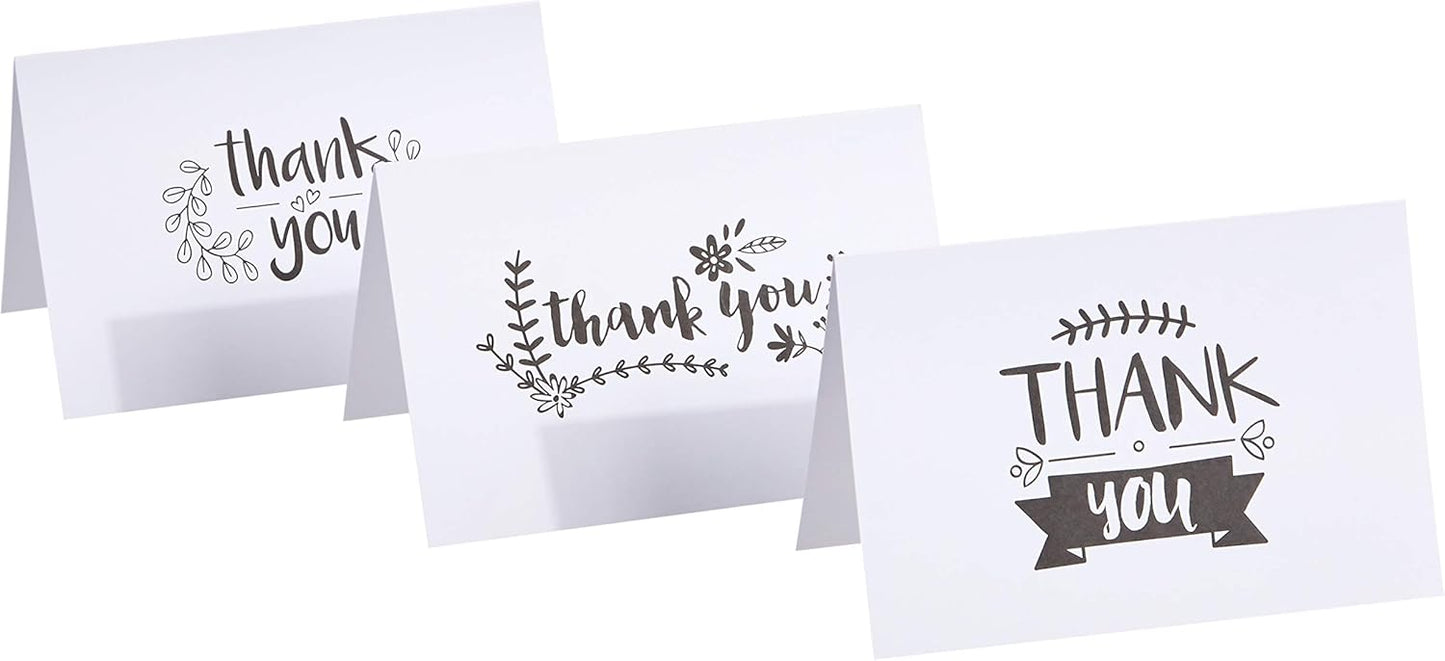 Amazon Basics Thank You Cards and Envelopes, 48 Count, Black and White