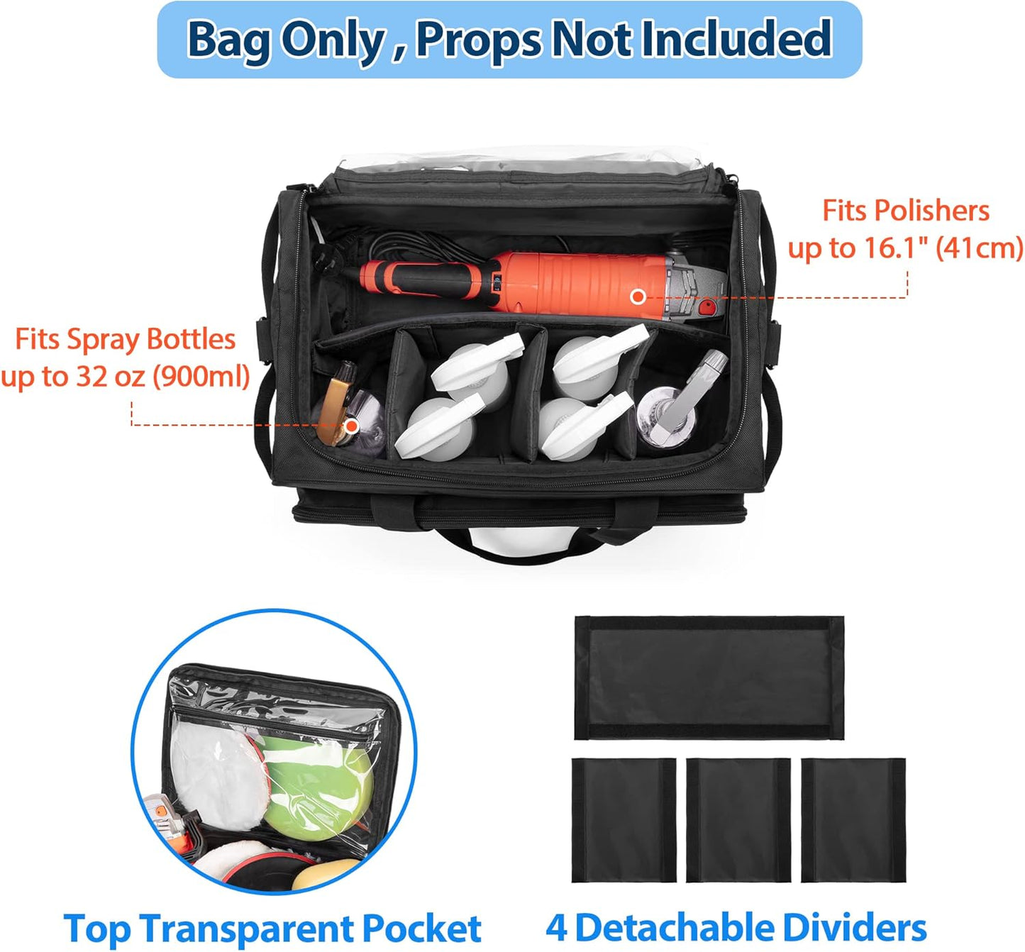 samdew Large Detailing Bag, Detail Organizer for Auto Detailing Supplies Storage, Car Cleaning Caddy for Vehicle Wash Tools, Car Care Box for Detailing Bottles, Towel, Buffer and More, Bag Only