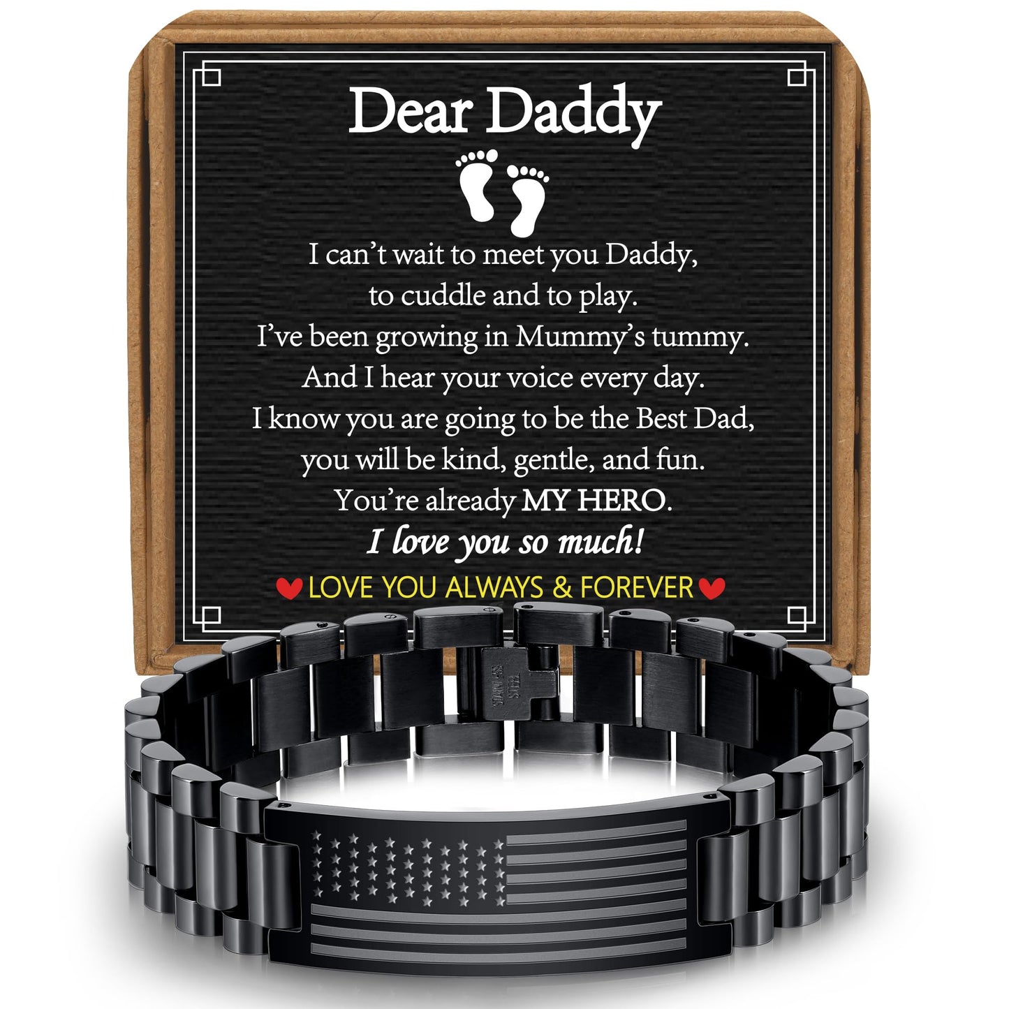 Gifts for Dad Stepdad New Dad Husband, Stainless Steel American Flag Watch Bracelet Birthday Fathers Day Christmas Jewelry Gifts for Men