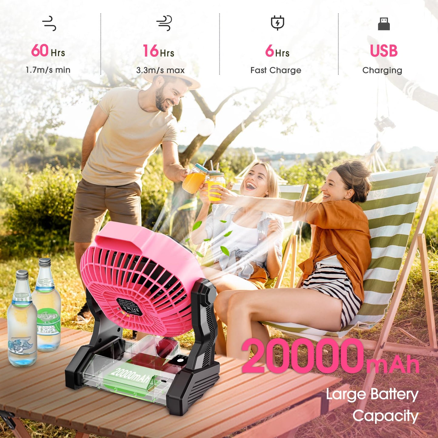 Camping Fan with LED Lantern, 10400 mAh 9 Inch Rechargeable Battery Powered Fan with 270 °Head Rotation, Stepless Speed and Quiet Battery Operated Tent for Picnic, Barbecue, Fishing, Travel, Home