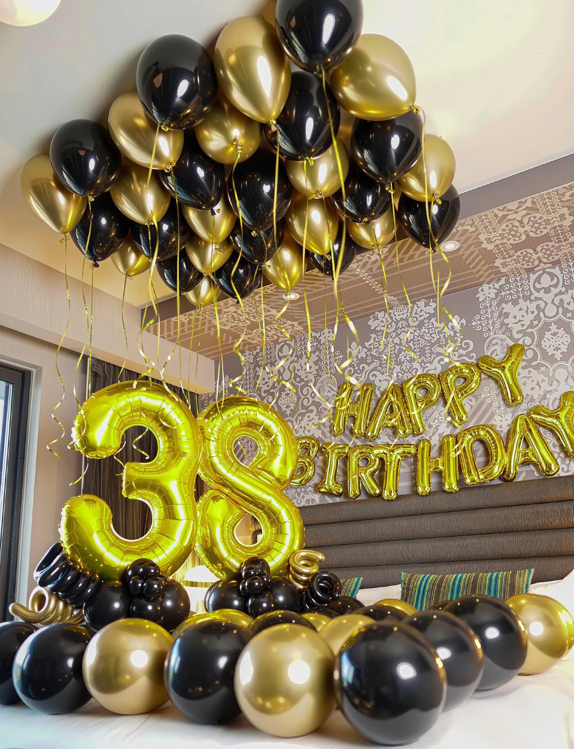 Adeyoo Black and Gold Balloons - 50PCS 12 Inch Metallic Gold Balloons Confetti Balloon Thickened Latex Balloon for Birthday Retirement Anniversary Wedding Party Decorations Supplies