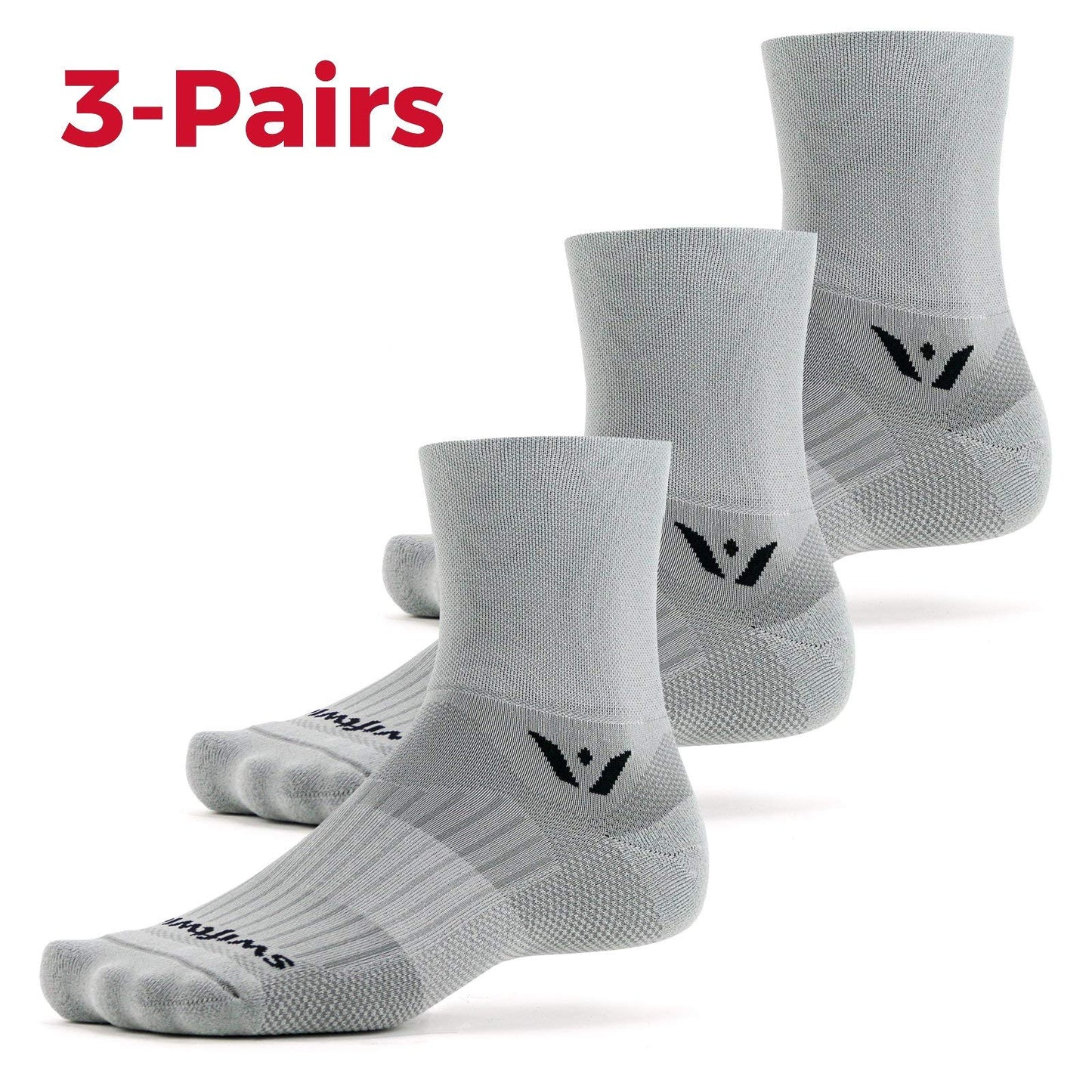 Swiftwick- ASPIRE FOUR (3 Pairs) Cycling & Trail Socks, Breathable, Compression Fit (Pewter, Large)