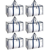 HealSmart 6 Pack Large Moving Bags with Zippers & Handles, Moving Supplies with lids, Heavy Duty Totes for Space Saving, Fold Flat, Moving and Storing, Clear