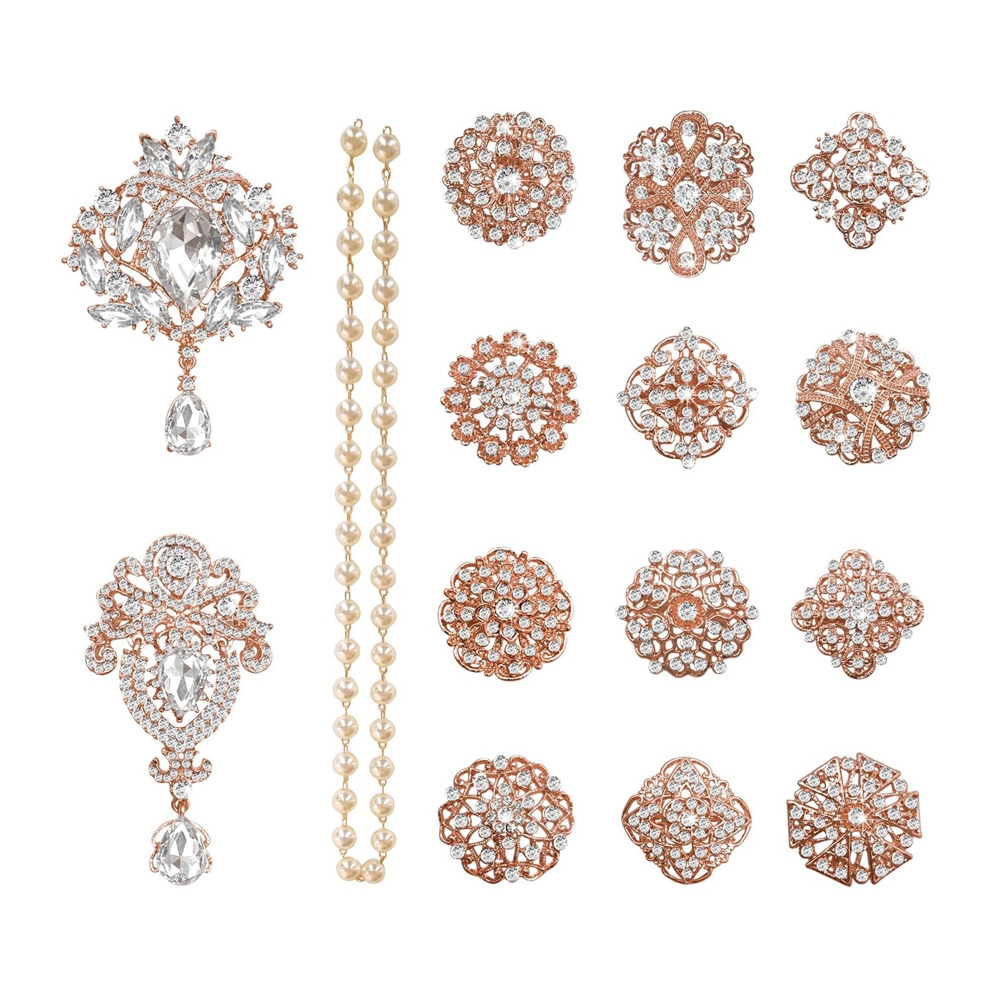 Yhsheen Rhinestone Brooches Crystal Brooch Pins, Pearl Crystal Wedding Bouquet kit Set (Silver-14pcs)…