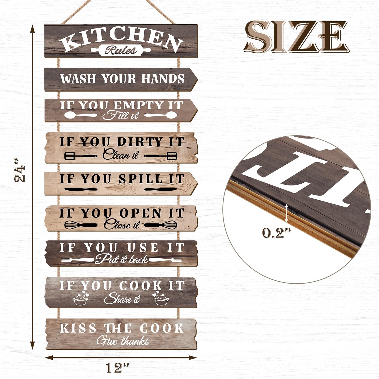 PEKCARGO Kitchen Wall Decor Funny Kitchen Signs Kitchen Rules Pictures Wall Art Decor Rustic Farmhouse Western Kitchen Decor Wooden Sign (Brown)