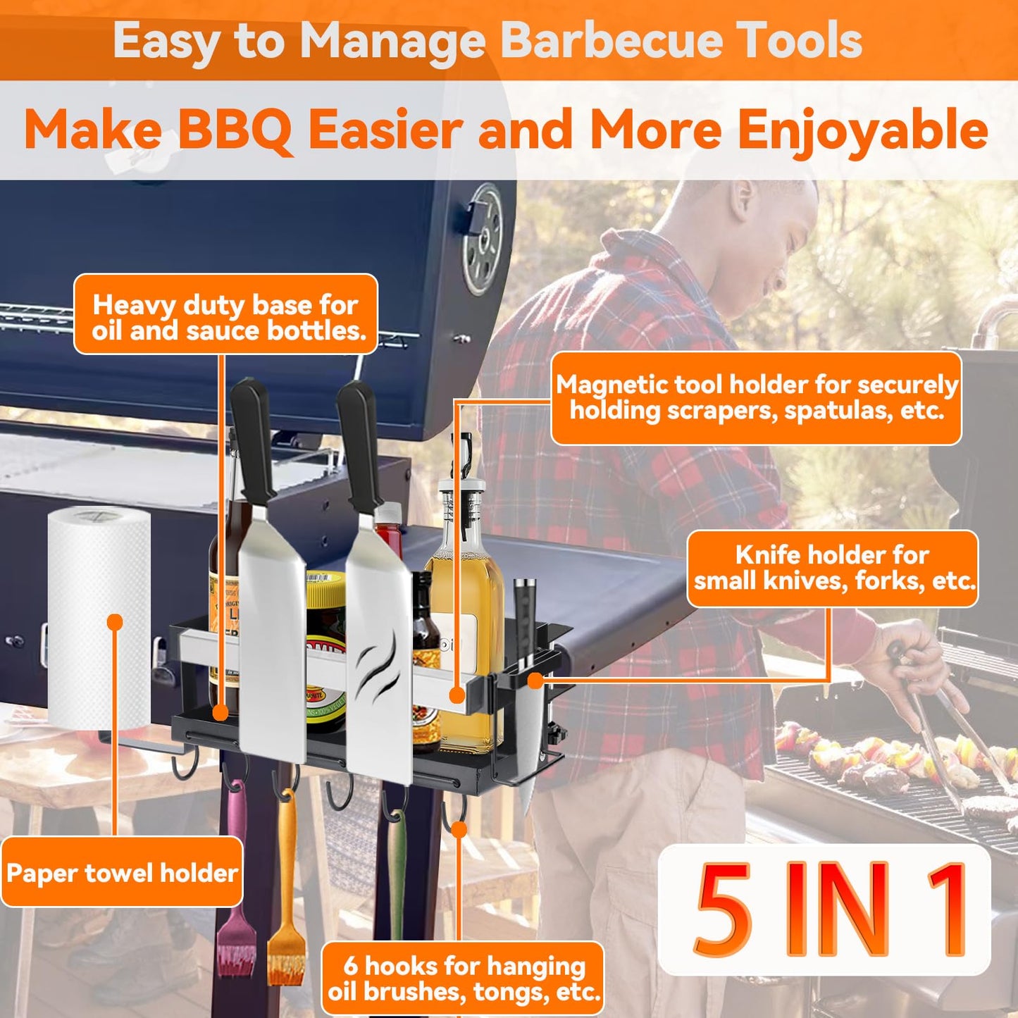 Bakbarbe Blackstone Griddle Caddy with Magnetic Tool Holder & Paper Towel Holder, Foldable Blackstone 22/28/36 Inch Griddle Accessories, Portable Space Saving Grill Caddy BBQ Accessories