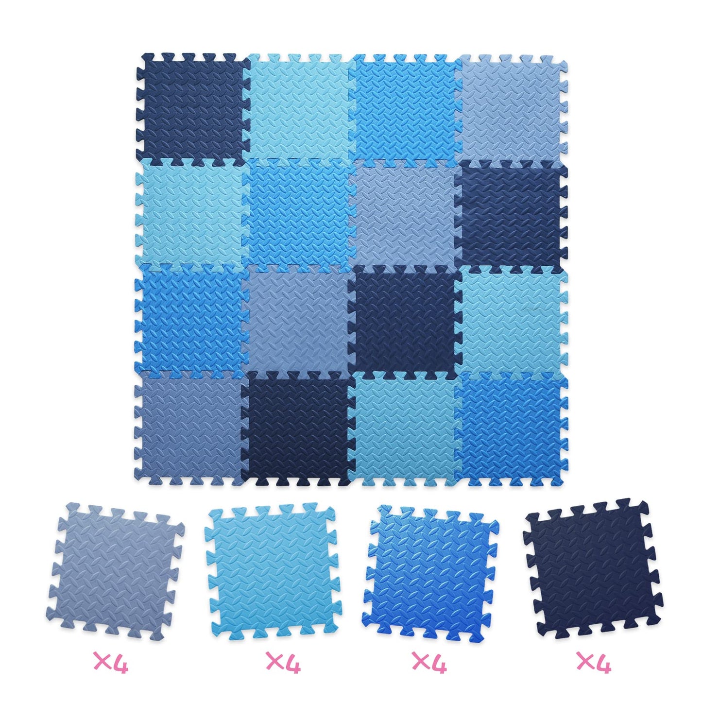 Tamiplay 16 Tiles Foam Play Mat for Baby, Soft & Safe EVA Foam Mats for Floor, Square Baby Play Mat, Kids Foam Puzzle Floor Mat, 47x47 Play Mat for Playpen(Dark Blue/Gray Blue/Light Blue/Blue)