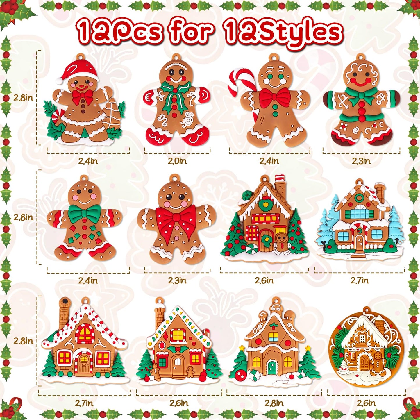 Miucat 12pcs Gingerbread Ornaments for Christmas Tree Decorations, Plastic Gingerbread Christmas Decorations